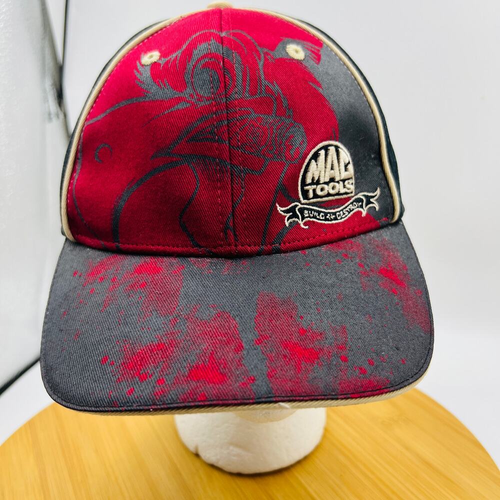 Mac Tools Baseball Cap Embroidered Hat Build & Destroy Black Red Bird Graphic
